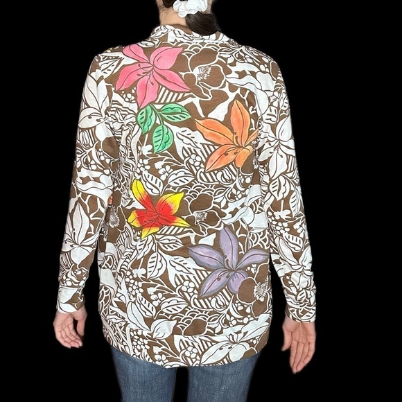 Hand painted flower cardigan handmade sewn thin fabric p2p 17 - Picture 2 of 4